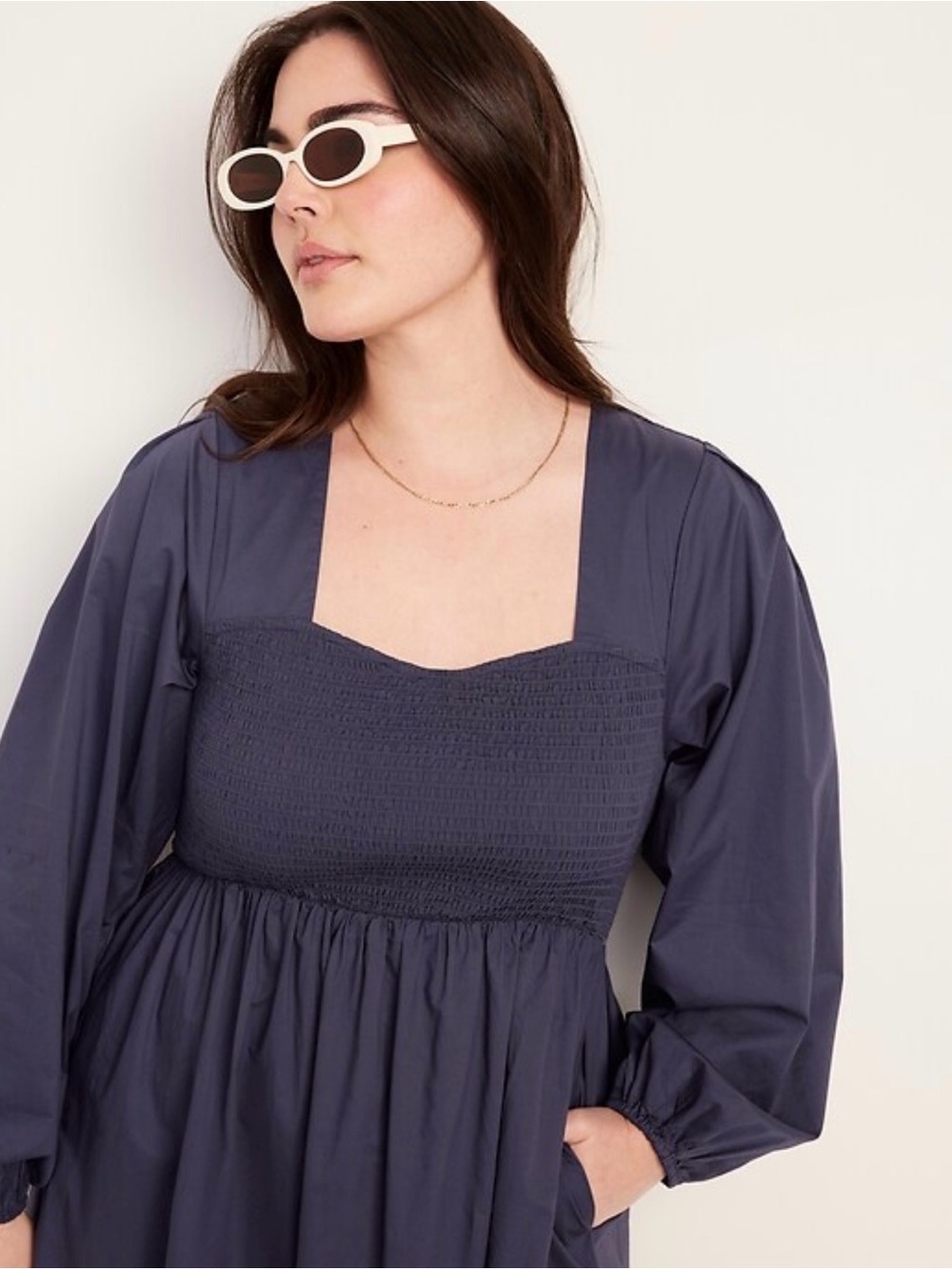 Old Navy Navy Long-Sleeve Smocked Maxi Dress